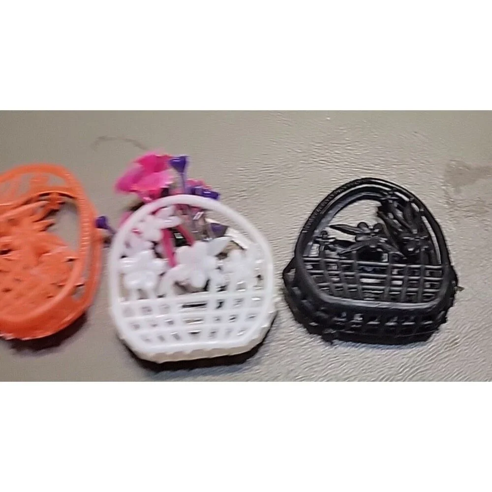 Barbie Clone Plastic Circle Handbag lot‎ Black White Orange Wicker Look 3 pcs